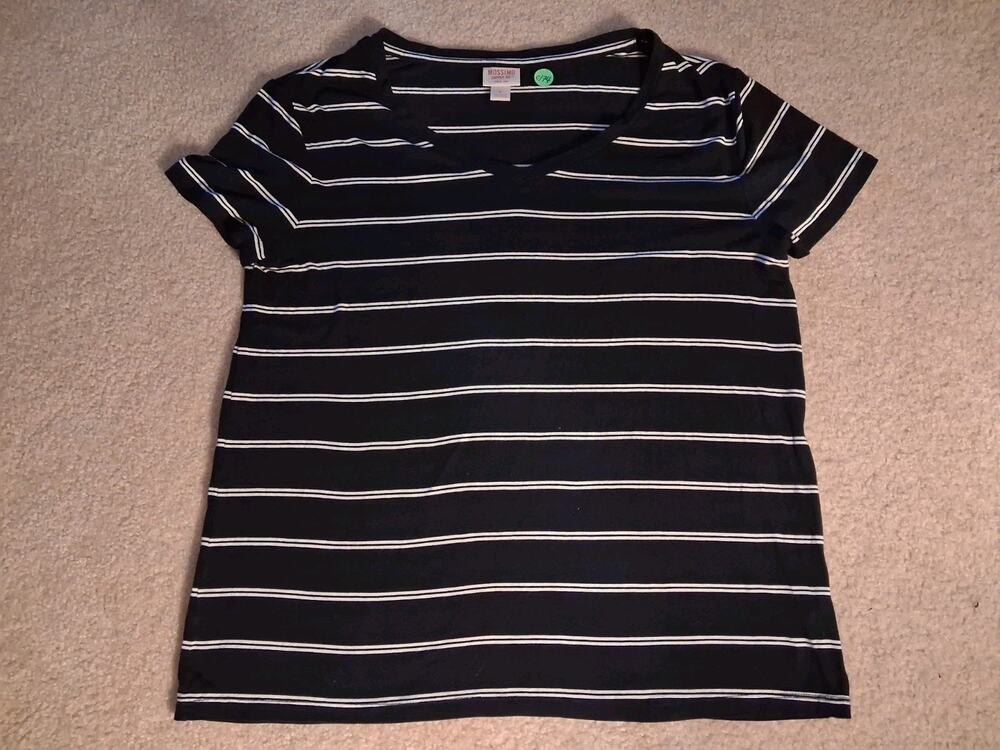 Mossimo Supply Co Striped V Neck T Shirt Navy White Size L